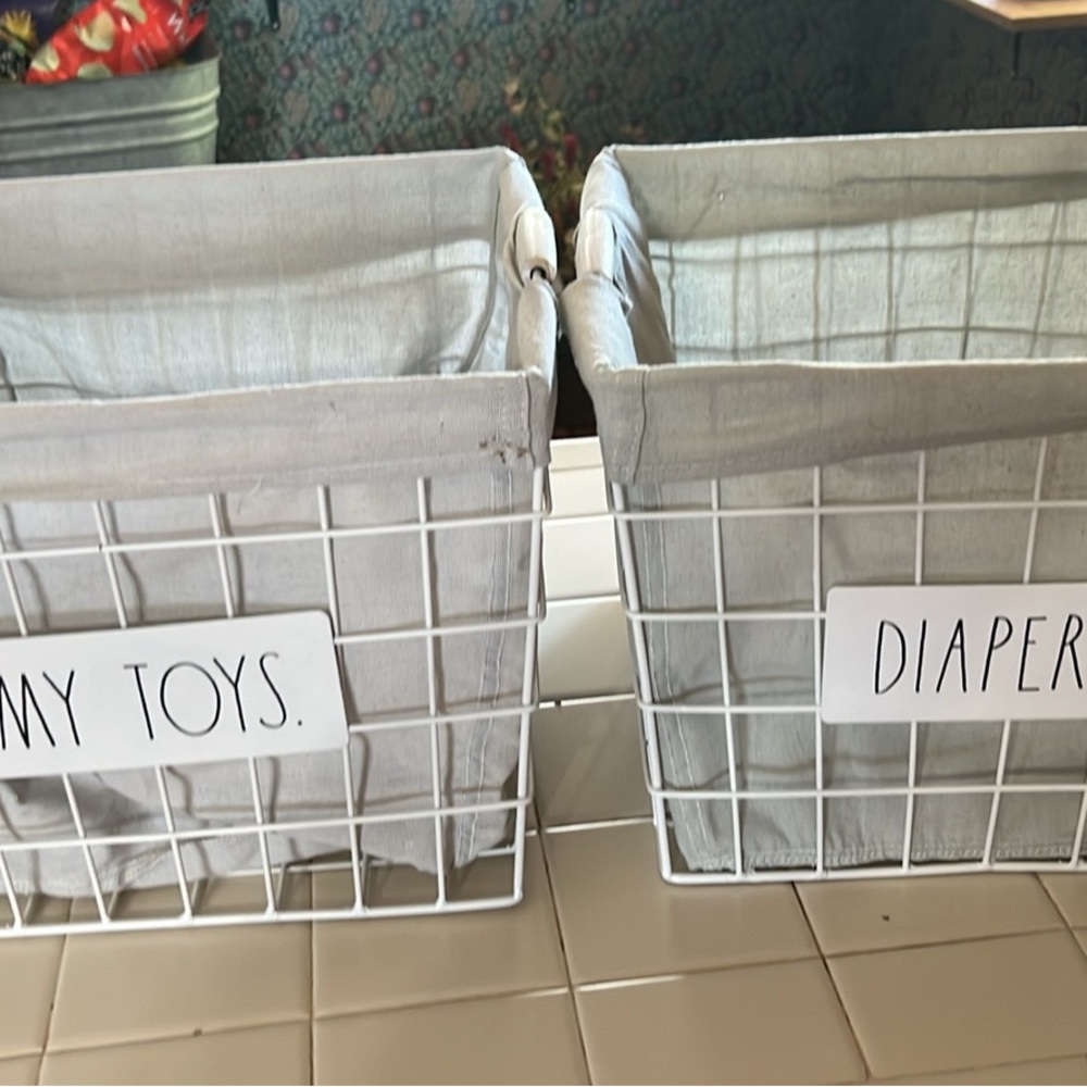 Rae Dunn White Wire Baskets  with Label